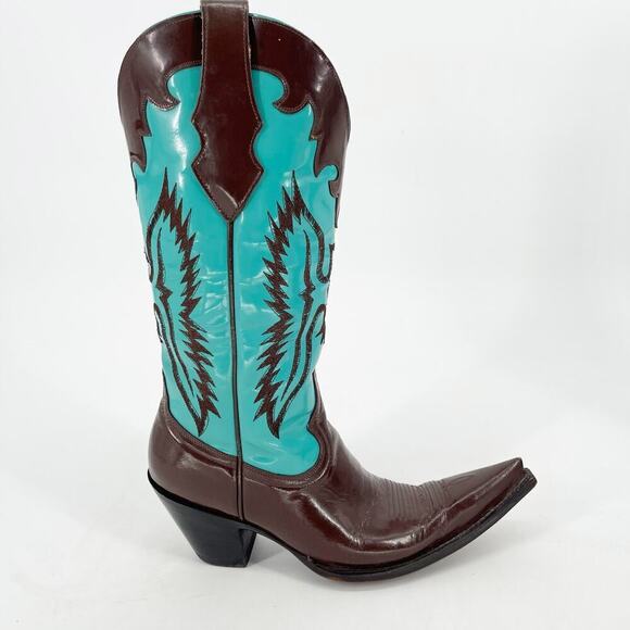 Old Gringo Brown Turquoise Eagle Elvis Patent Leather Western Cowgirl Boot sz 7 - Picture 2 of 11